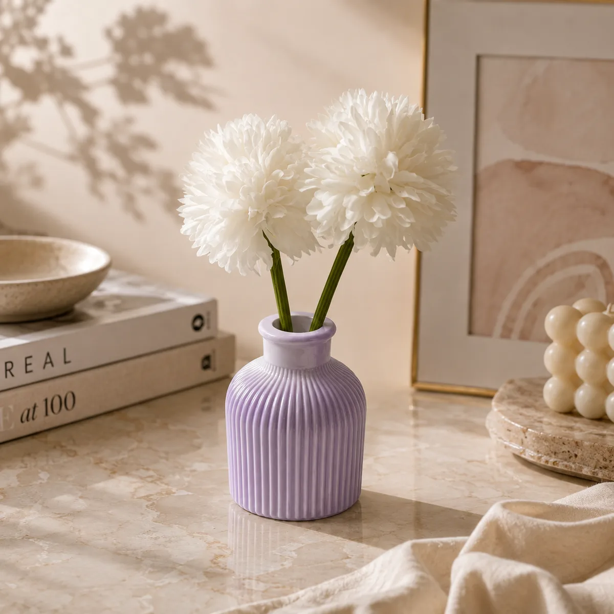 lavender ribbed vase